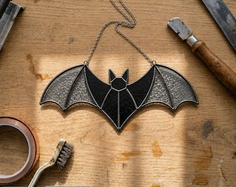 Bat Stained Glass Pattern Halloween Suncatcher Gothic Bat Window Decor DIY PDF SVG