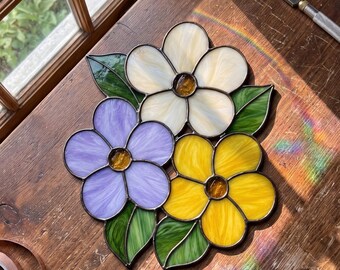 Floral Stained Glass Pattern Flower Bouquet Suncatcher DIY Botanical Window Hanging PDF SVG