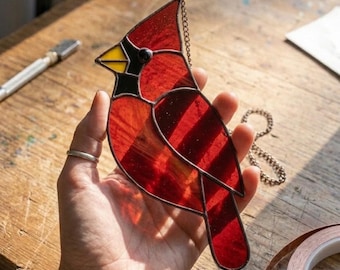 Cardinal Stained Glass Pattern, Beginner Bird Suncatcher Template, DIY Glass Art PDF SVG