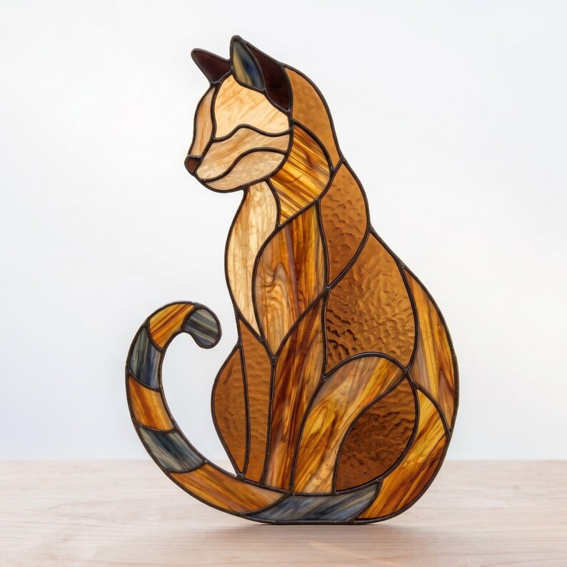Cat Stained Glass Pattern PDF | Sitting Cat Suncatcher Template | DIY ...