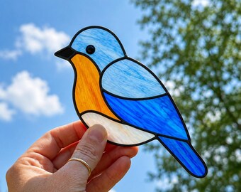 Bluebird Stained Glass Pattern DIY Bird Suncatcher Template Beginner Window Hanging PDF SVG