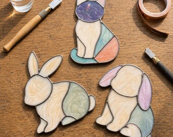 Stained Glass Animal Suncatcher Patterns | Cat, Dog, Bunny Beginner DIY Templates (Digital Download)