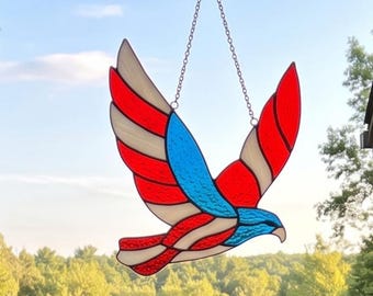 Patriotic Eagle Stained Glass Pattern, American Flag Suncatcher DIY Template