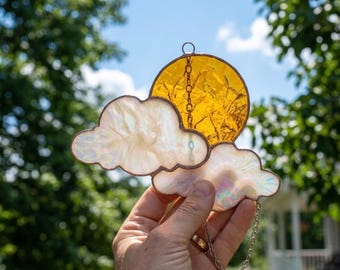 Sun & Cloud Stained Glass Pattern | Beginner Suncatcher Template (PDF Download)