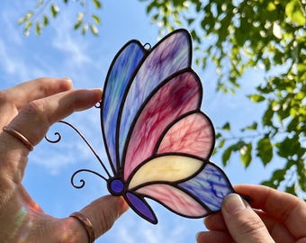 Butterfly Stained Glass Pattern, Elegant Suncatcher DIY Template for Beginners