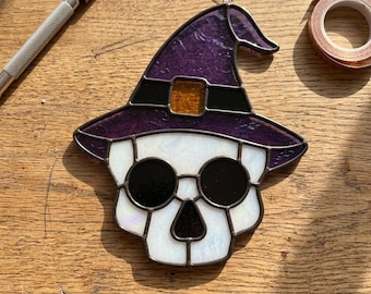 Witch Skull Stained Glass Pattern, Halloween Suncatcher DIY (Digital Download)