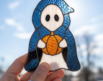 Halloween Ghost Pumpkin Stained Glass Pattern, Spooky Suncatcher DIY (Digital Download)