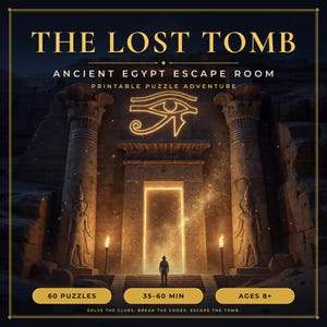 Jeu d'évasion sur le thème de l'Égypte antique, 60 puzzles à imprimer, indices et solutions, 8-14 ans