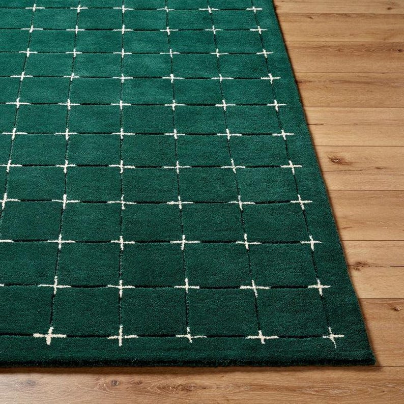 Emerald Green Grid Pattern Rug, Modern Minimalist Area Rug ...