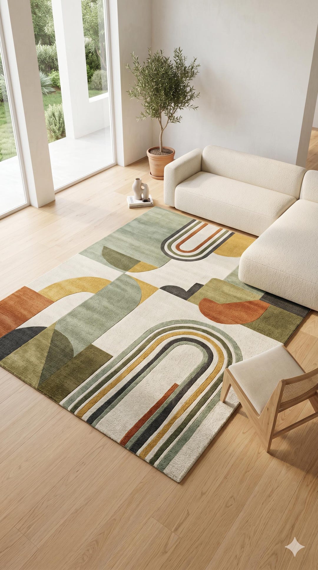 Hand Tufted Wool Rug, Mid Century Modern Abstract Geometric ...