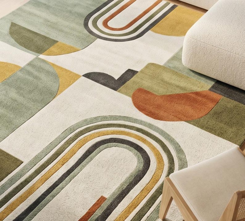 Hand Tufted Wool Rug, Mid Century Modern Abstract Geometric ...