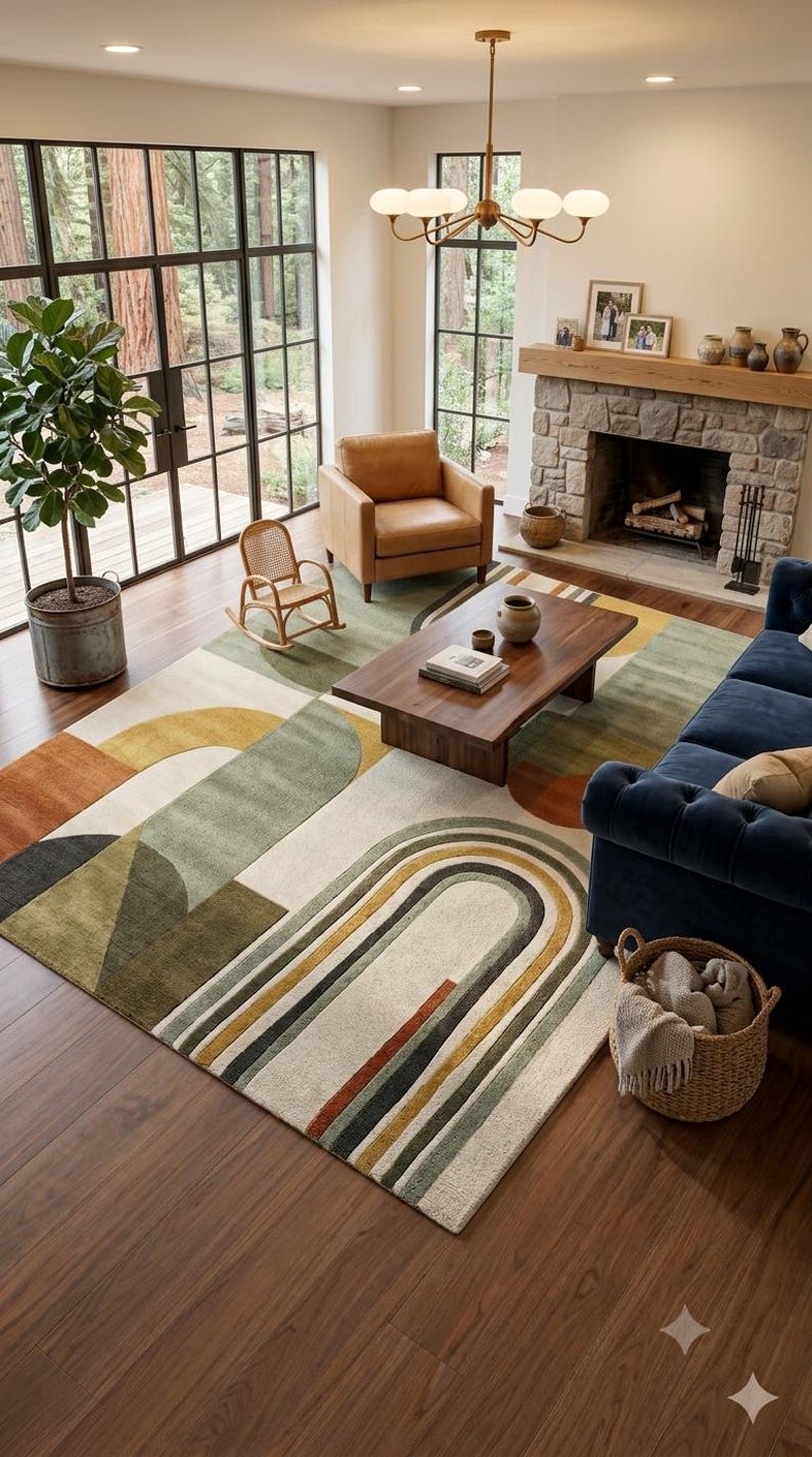 Hand Tufted Wool Rug, Mid Century Modern Abstract Geometric ...