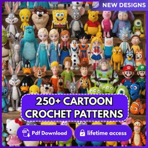 250+ Cartoon Amigurumi Crochet Patterns Bundle | Cute DIY Crochet Toys | Digital PDF Pattern Collection | Beginner-Friendly Designs