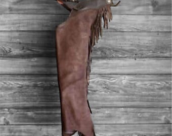Women's Fringed Suede Leather Riding Chaps, Western Wear