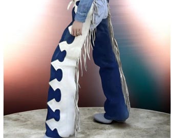 Handmade Women's Fringed Leather Chaps, Cowgirl Rodeo Style