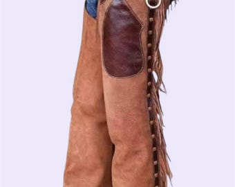 Handmade Suede Leather Cowgirl Chaps - Western Rodeo Style