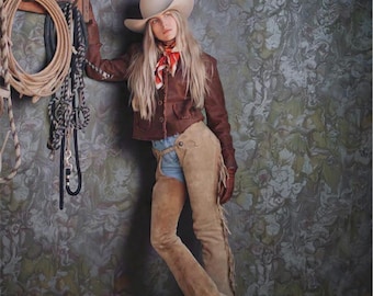 Women's Suede Leather Fringed Chaps, Western Rodeo Wear