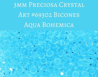 50 beads) 3mm Preciosa Crystal Bicones Aqua Bohemica