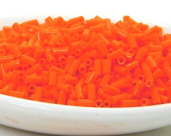 3mm Bugle Beads_Opaque Safety Orange_9 grams or 50 grams_Miyuki #406_Size 1