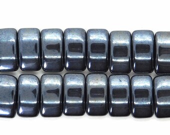 15 beads) 9x17mm Two Hole Glass Carrier Beads Gunmetal