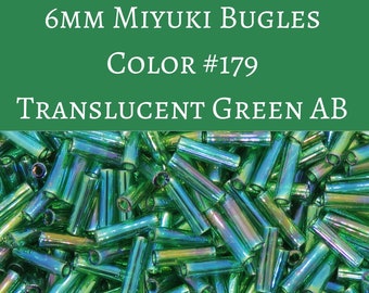 8.5 grams) 6mm Miyuki Bugle Beads #179  Translucent Green AB
