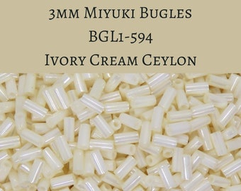 9 grams) 3mm Miyuki Bugle Beads #594 Ivory Cream Ceylon