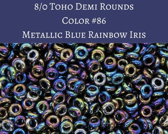 8 gramos) 8/0 Toho Demi Rounds #86 Iris arco iris metálico