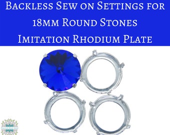 4 pcs) Rhodium Sew on Settings for 18mm Round Stones