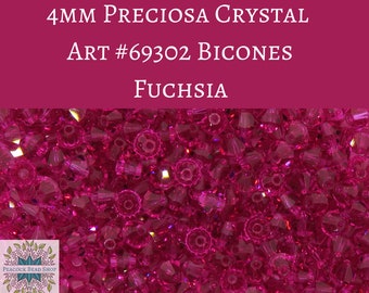 50 beads) 4mm Preciosa Crystal Bicones Fuchsia