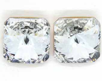 18mm Vintage Swarovski Square_Article 4650_Crystal Clear Gold Foil Back_1970s_DS and Co_