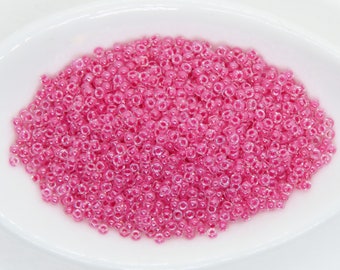 9 grams) 15/0 Miyuki Seed Beads #208 Carnation Pink Lined Clear