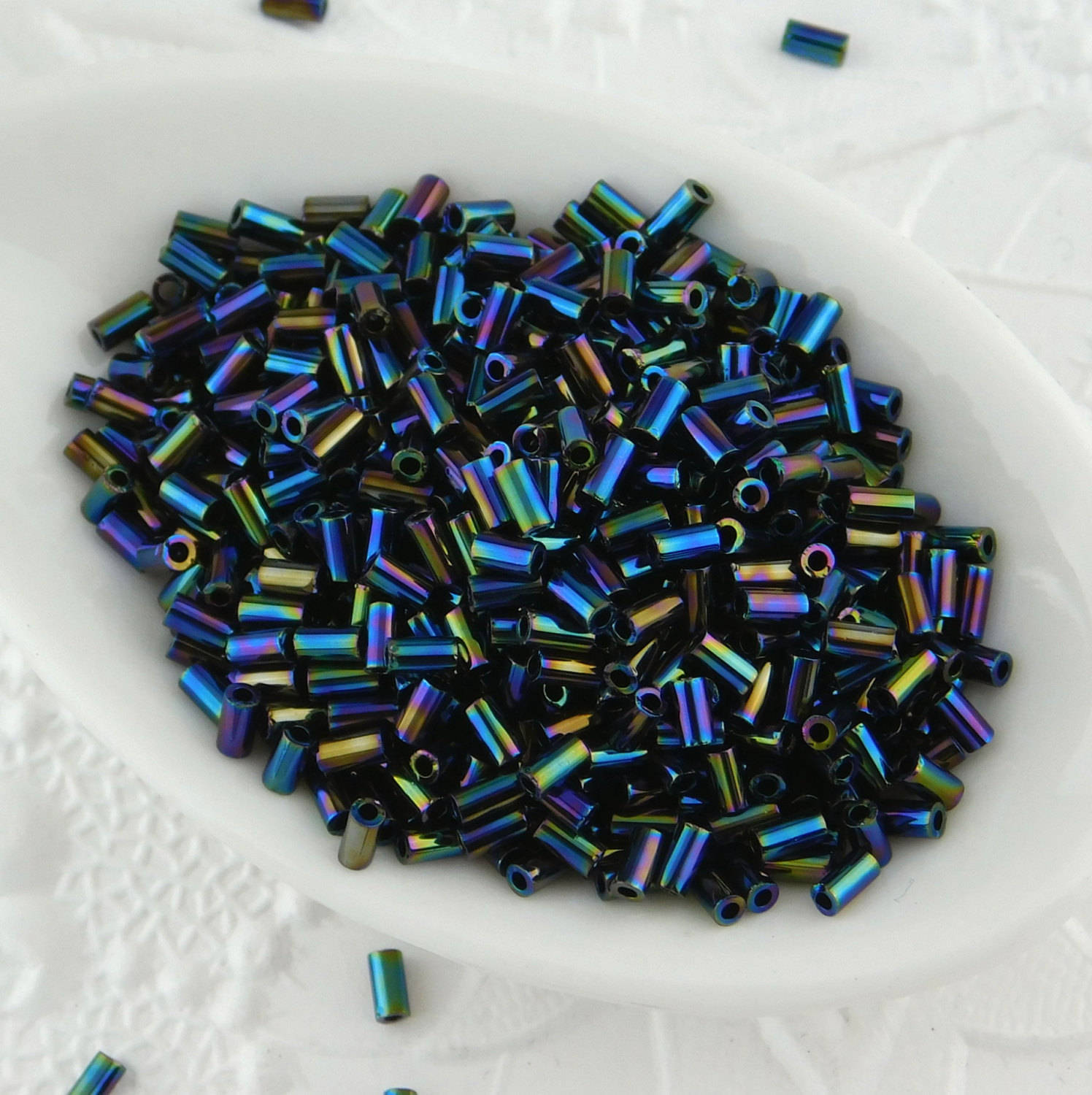 3mm Bugle Beads_Metallic Blue Iris_9 grams_Toho Etsy