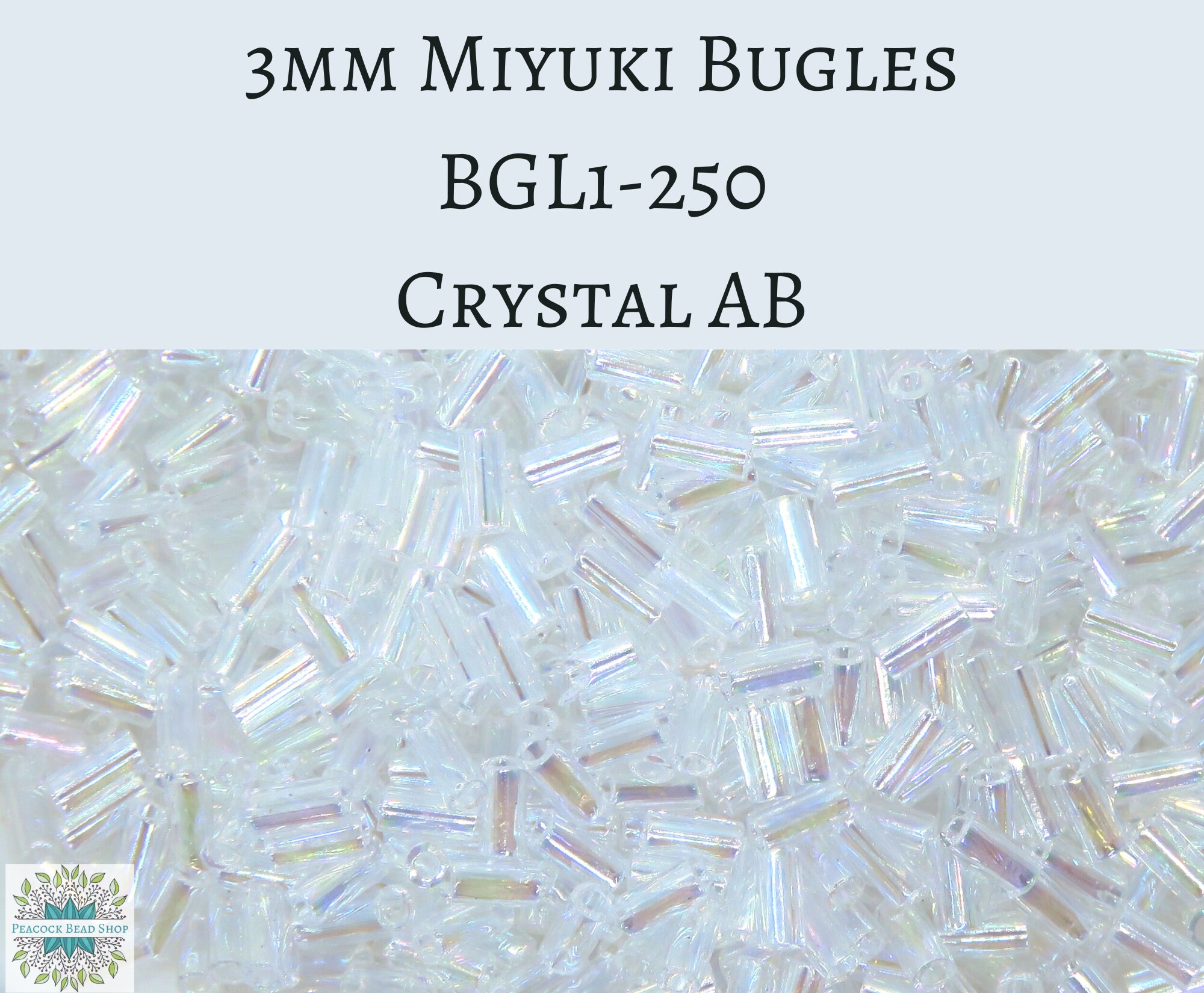 Miyuki BUGLE Beads 3mm SILVER LINED AQUA (8.5 grams tube)