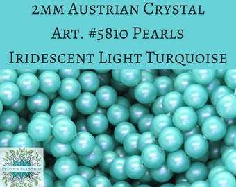 50 beads) 2mm Austrian Crystal Pearls Iridescent Light Turquoise