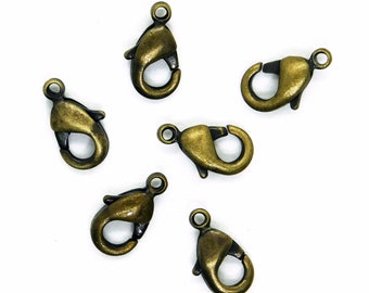 6 pcs) 9.5mm Antiqued Brass Lobster Claw Clasps