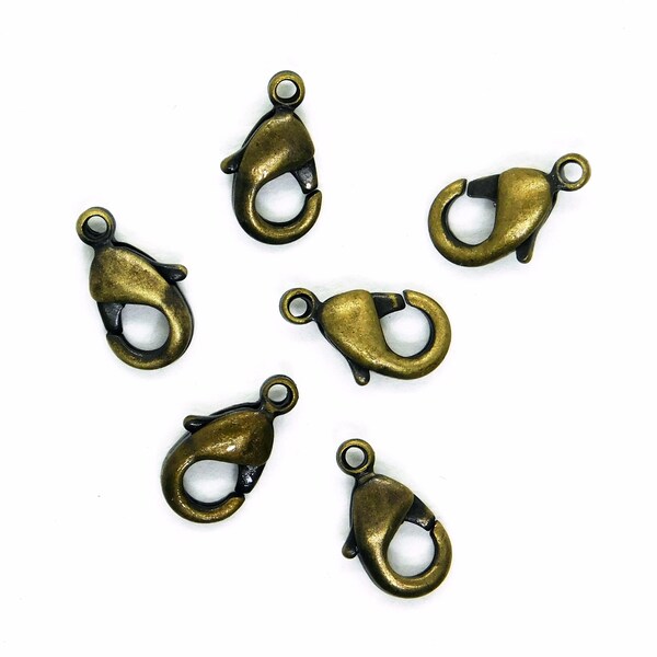 6 pcs) 9.5mm Antiqued Brass Lobster Claw Clasps