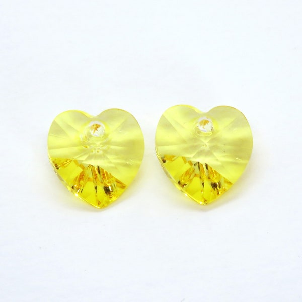 4 pcs) 10.3x10mm Preciosa Crystal Heart Pendants_Sharp Yellow