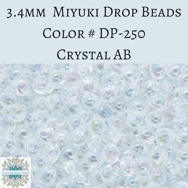 12.5 grams) 3.4mm Miyuki Drop Beads #250 Crystal AB