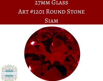 1 pc) 27mm Glass Round Stone Siam Red