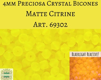 50 beads) 4mm Preciosa Crystal Bicones Matte Citrine Blacklight Reactive