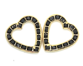 2 pcs) 17mm Vintage Swarovski Channel-set Heart Links in Jet Black and Gold