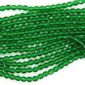 50 beads) 4mm Czech Firepolish Faceted Round Beads Emerald Green
