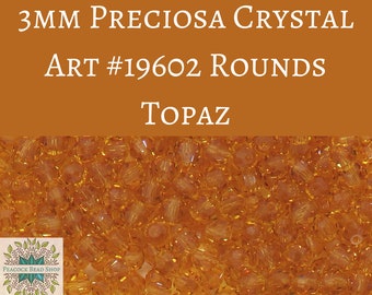 50 beads) 3mm Preciosa Crystal Round Beads Topaz