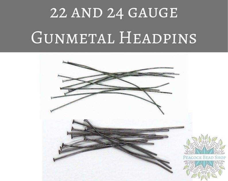 20 pcs 2 inch 22 or 24 gauge Headpins Gunmetal image 1