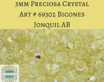 50 beads) 3mm Preciosa Crystal Bicones Jonquil AB