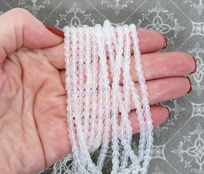 50 beads 4mm Czech Firepolish Faceted Round Beads/_White Opal