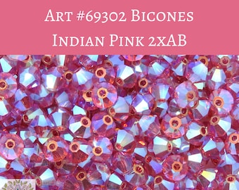 50 beads) 4mm Preciosa Crystal Bicones Indian Pink 2xAB