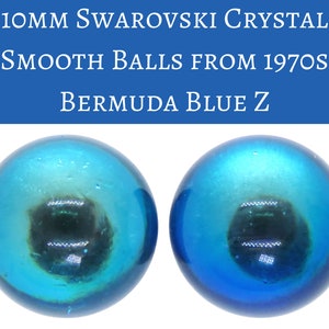 2 pcs) 10 mm Vtg 70s Swarovski Smooth Balls Bermuda Blue Z #4890/1 DS&Co