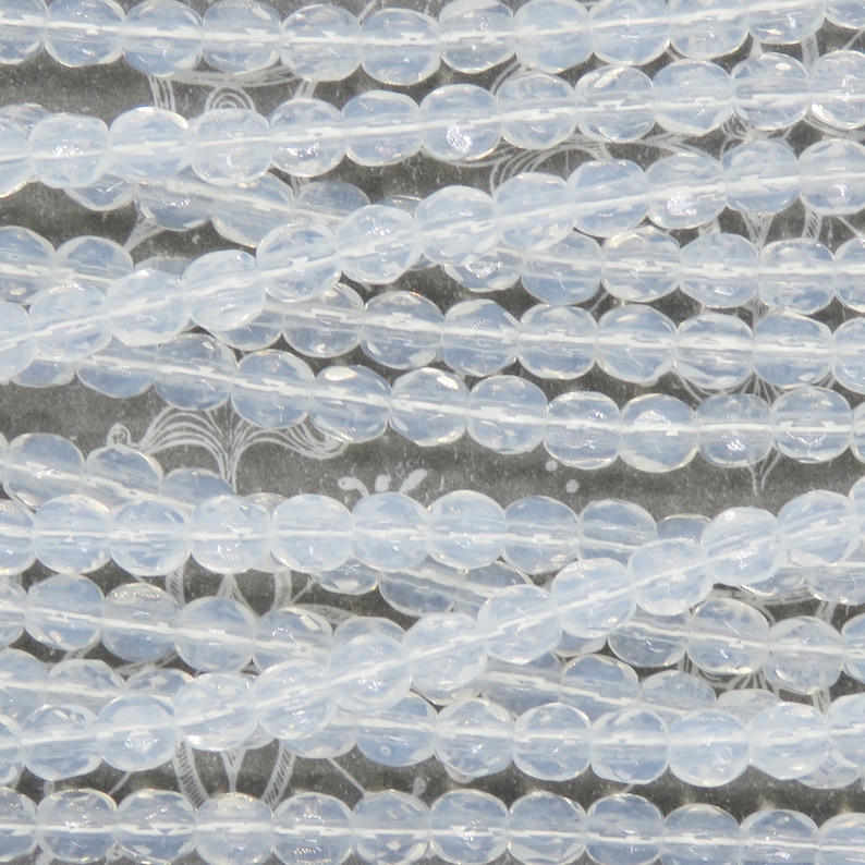 50 beads 4mm Czech Firepolish Faceted Round Beads/_White Opal