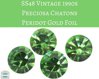 4 pcs) SS48/11mm Vintage 90s Preciosa Chatons Peridot Gold Foil